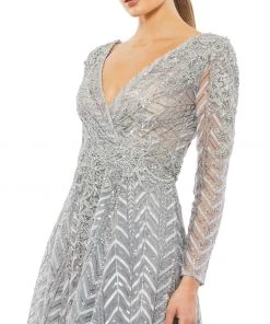 Mac Duggal Long Sleeve Chevron Embroidered Gown Shop For