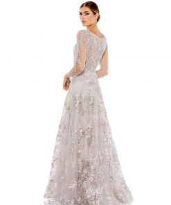 Mac Duggal Mother Of The Bride + Groom Dresses Floral Embroidered Illusion Sleeve Gown