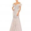 Mac Duggal Feathered Crystal Embellished Sleeveless Trumpet Gown