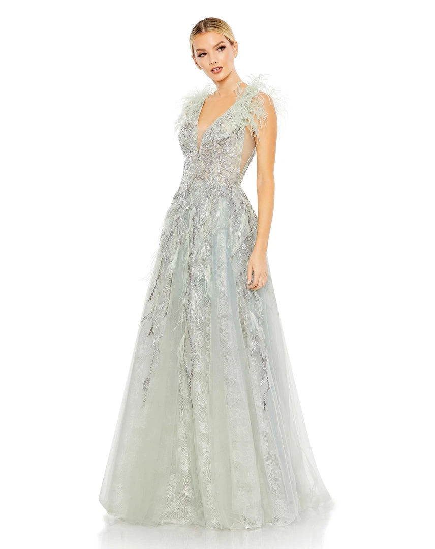 Mac Duggal Embellished Feathered Sleeveless A Line Gown Shop For 1 Mac Duggal Embellished Feathered Sleeveless A Line Gown Shop For