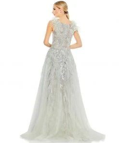 Mac Duggal Embellished Feathered Sleeveless A Line Gown Shop For