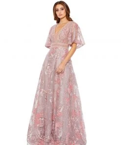 Mac Duggal Shop For Floral Embroidered Flutter Sleeve Gown
