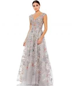 Mac Duggal Embroidered Illusion Cap Sleeve A Line Gown Shop For