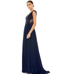 Mac Duggal Appliqued Cap Sleeve Bodice Flowy Gown 10 Mac Duggal Appliqued Cap Sleeve Bodice Flowy Gown