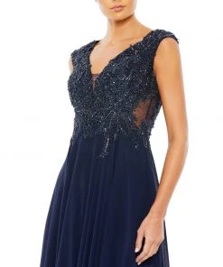 Mac Duggal Appliqued Cap Sleeve Bodice Flowy Gown 9 Mac Duggal Appliqued Cap Sleeve Bodice Flowy Gown