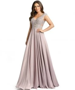 Mac Duggal Appliqued Cap Sleeve Bodice Flowy Gown 11 Mac Duggal Appliqued Cap Sleeve Bodice Flowy Gown