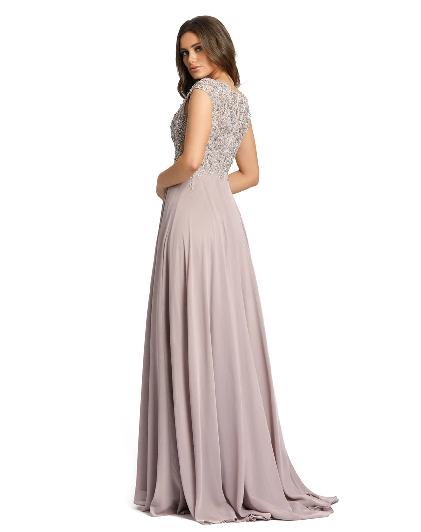 Mac Duggal Appliqued Cap Sleeve Bodice Flowy Gown 6 Mac Duggal Appliqued Cap Sleeve Bodice Flowy Gown