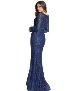 Mac Duggal Embroidered Long Sleeve V Neck Trumpet Gown Shop For