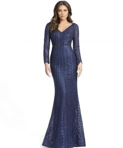 Mac Duggal Embroidered Long Sleeve V Neck Trumpet Gown Shop For