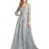 Mac Duggal Shop For Floral Embroidered Long Sleeve Square Neck Gown