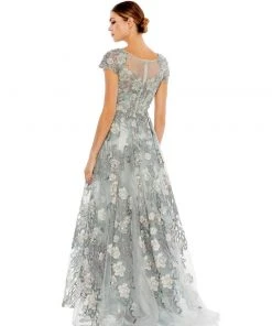 Mac Duggal Floral Embroidered Short Sleeve Gown