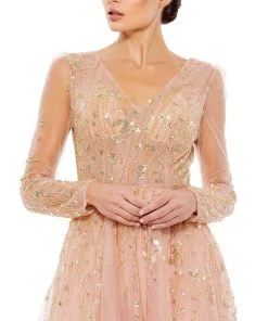 Mac Duggal Illusion Long Sleeve Beaded Gown 8 Mac Duggal Illusion Long Sleeve Beaded Gown