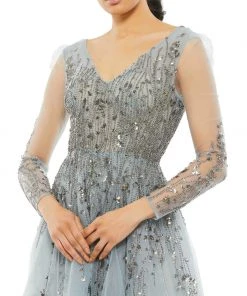 Mac Duggal Illusion Long Sleeve Beaded Gown 11 Mac Duggal Illusion Long Sleeve Beaded Gown