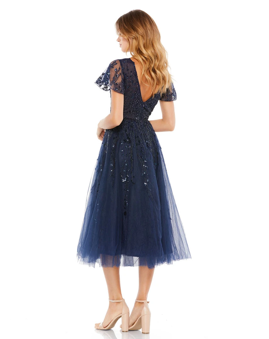 Mac Duggal Shop For Embellished Flutter Sleeve Tea-Length Dress 2 Mac Duggal Shop For Embellished Flutter Sleeve Tea-Length Dress