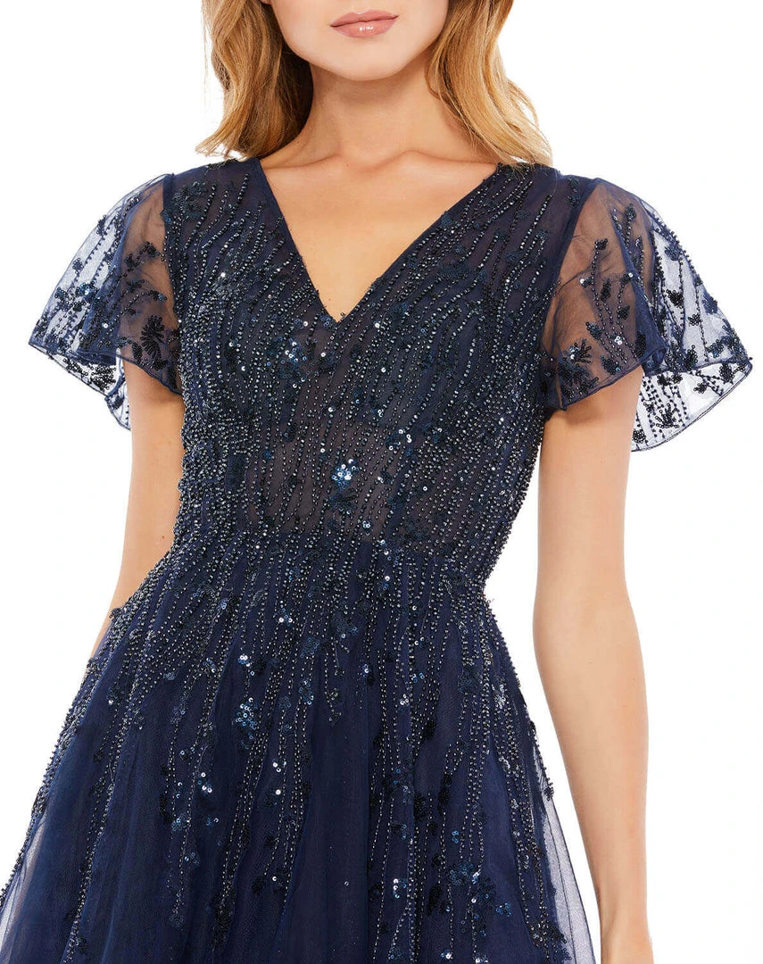 Mac Duggal Shop For Embellished Flutter Sleeve Tea-Length Dress 3 Mac Duggal Shop For Embellished Flutter Sleeve Tea-Length Dress