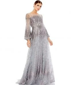 Mac Duggal Embellished Long Sleeve Illusion A Line Gown Shop For