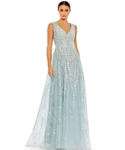 Mac Duggal Floral Embroidered Sleeveless Evening Gown Shop For