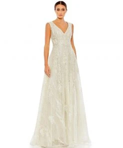 Mac Duggal Floral Embroidered Sleeveless Evening Gown Shop For