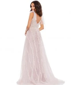 Mac Duggal Embellished Soft Tie Sleeveless V Neck Gown Shop For