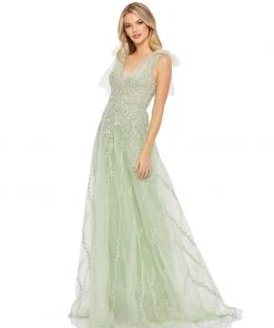 Mac Duggal Embellished Soft Tie Sleeveless V Neck Gown Shop For