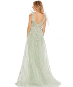 Mac Duggal Embellished Soft Tie Sleeveless V Neck Gown Shop For