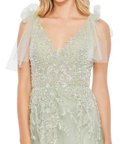 Mac Duggal Embellished Soft Tie Sleeveless V Neck Gown Shop For