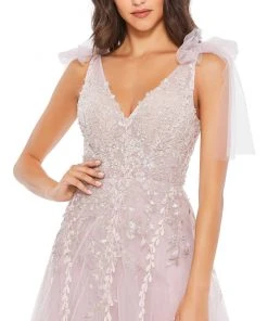 Mac Duggal Embellished Soft Tie Sleeveless V Neck Gown Shop For