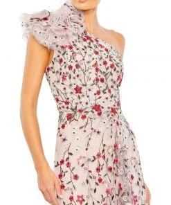 Mac Duggal Embellished Ruffled One Shoulder A Line Gown