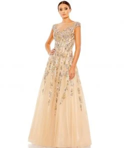 Mac Duggal Embellished Long Sleeve Drop Shoulder A Line Gown