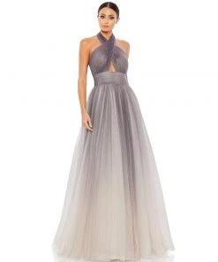 Mac Duggal Glitter Ombre Criss Cross Neck Ballgown Shop For