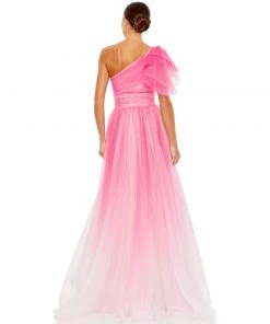 Mac Duggal Shop For Glitter Ombre Ruffled One Shoulder Ballgown