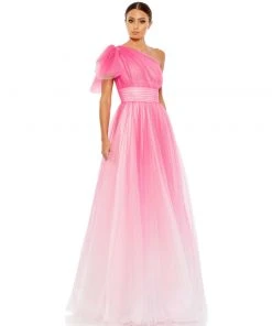Mac Duggal Shop For Glitter Ombre Ruffled One Shoulder Ballgown