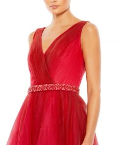 Mac Duggal Beaded Belt Wrap Over Sleeveless Ballgown