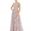 Mac Duggal Embellished Floral Cap Sleeve A Line Gown