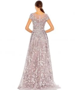 Mac Duggal Embellished Floral Cap Sleeve A Line Gown