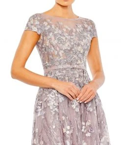 Mac Duggal Embellished Floral Cap Sleeve A Line Gown