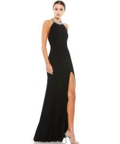 Ieena For Mac Duggal Shop For Beaded Halter Jersey Evening Gown
