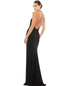 Ieena For Mac Duggal Shop For Beaded Halter Jersey Evening Gown