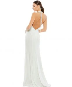 Ieena For Mac Duggal Shop For Beaded Halter Jersey Evening Gown