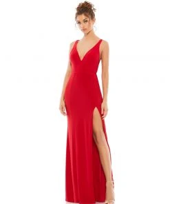 Ieena For Mac Duggal Plunge Neck High Slit Gown Shop For