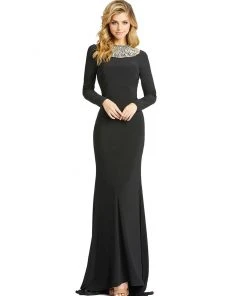 Ieena For Mac Duggal Embellished Collar Jersey Gown