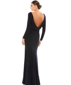 Ieena For Mac Duggal Long Sleeve Cowl Back Jersey Gown
