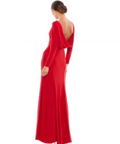 Ieena For Mac Duggal Long Sleeve Cowl Back Jersey Gown
