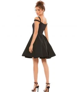 Ieena For Mac Duggal Short Dresses Cold Shoulder A-Line Skater Dress W/ Pockets
