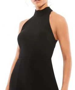 Ieena For Mac Duggal High Neck Jersey Gown W/ Teardrop Cutout Back Wedding Guest