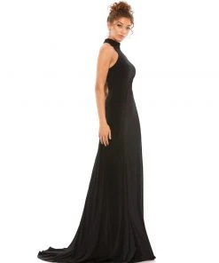 Ieena For Mac Duggal High Neck Jersey Gown W/ Teardrop Cutout Back Wedding Guest