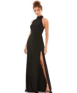 Ieena For Mac Duggal High Neck Jersey Gown W/ Teardrop Cutout Back Wedding Guest