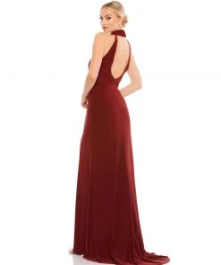 Ieena For Mac Duggal High Neck Jersey Gown W/ Teardrop Cutout Back Wedding Guest