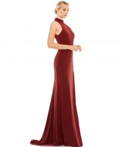 Ieena For Mac Duggal High Neck Jersey Gown W/ Teardrop Cutout Back Wedding Guest