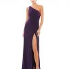 Ieena For Mac Duggal One Shoulder Ruched Jersey Evening Gown